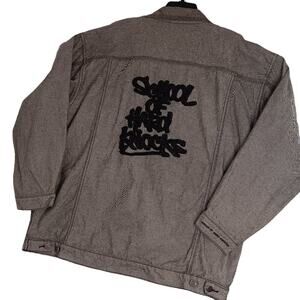 School of Hard Knocks Denim Jacket XXL Charcoal Gray Y2K Street Embroidered